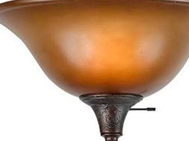 72" Amber Torchiere Floor Lamp With Brown Glass Dome Shade