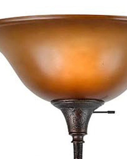 72" Amber Torchiere Floor Lamp With Brown Glass Dome Shade