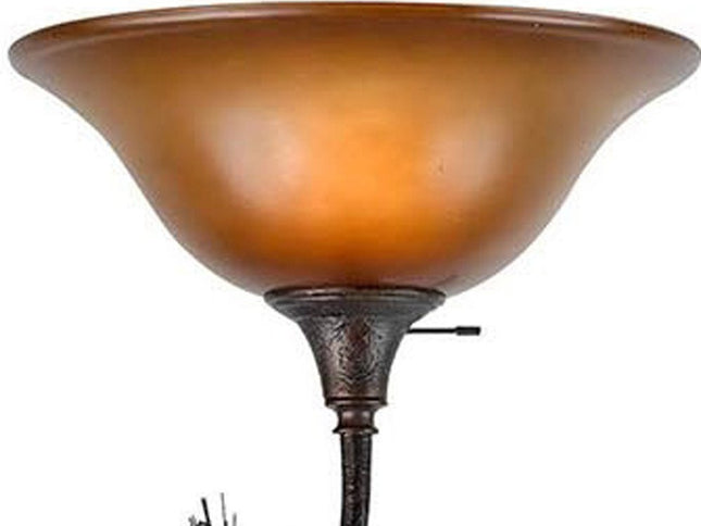 72" Amber Torchiere Floor Lamp With Brown Glass Dome Shade