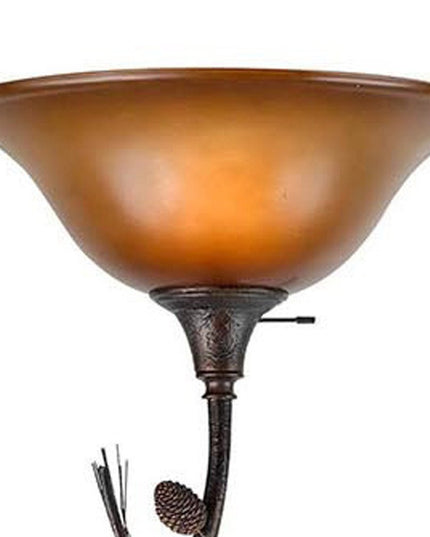 72" Amber Torchiere Floor Lamp With Brown Glass Dome Shade