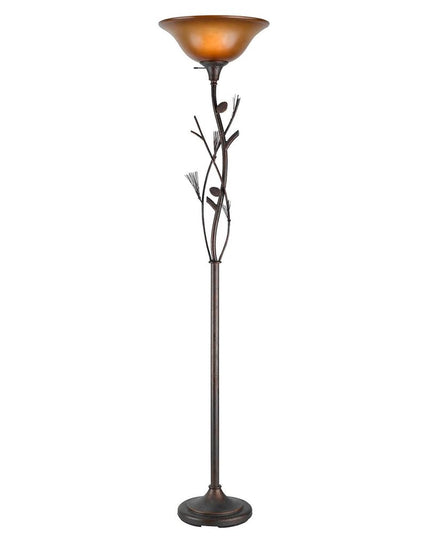 72" Amber Torchiere Floor Lamp With Brown Glass Dome Shade