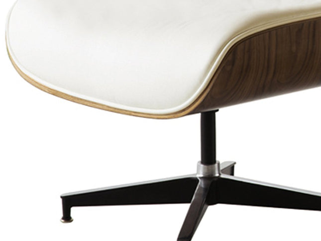 35" Beige and Dark Brown Genuine Leather Tufted Swivel Lounge Chair With Ottoman