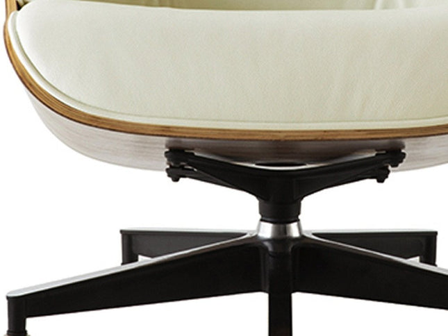 35" Beige and Dark Brown Genuine Leather Tufted Swivel Lounge Chair With Ottoman