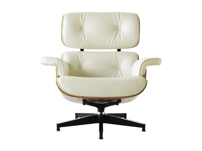 35" Beige and Dark Brown Genuine Leather Tufted Swivel Lounge Chair With Ottoman