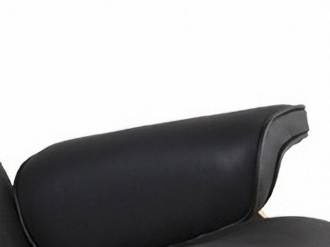 35" Black and Brown Genuine Leather Tufted Swivel Lounge Chair With Ottoman