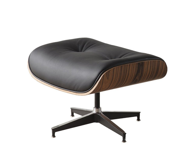 35" Black and Brown Genuine Leather Tufted Swivel Lounge Chair With Ottoman