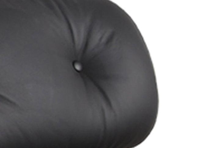 35" Black and Brown Genuine Leather Tufted Swivel Lounge Chair With Ottoman