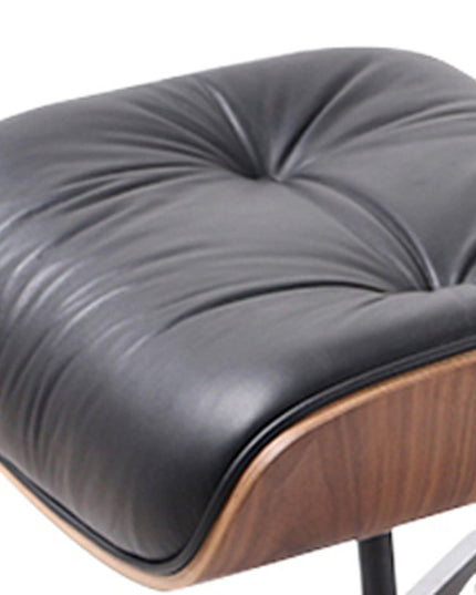 35" Black and Brown Genuine Leather Tufted Swivel Lounge Chair With Ottoman