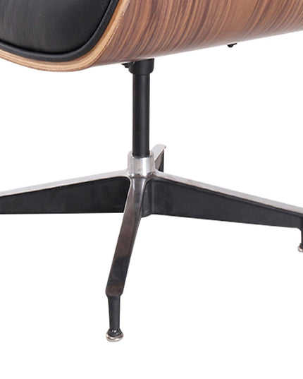 35" Black and Brown Genuine Leather Tufted Swivel Lounge Chair With Ottoman