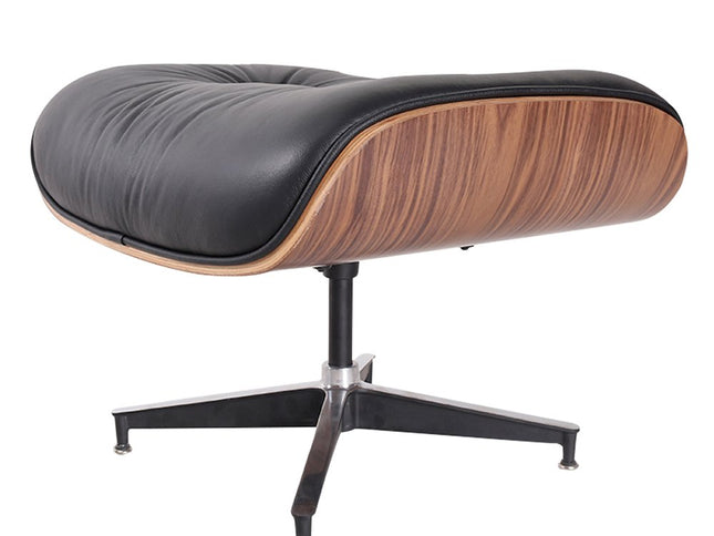 35" Black and Brown Genuine Leather Tufted Swivel Lounge Chair With Ottoman