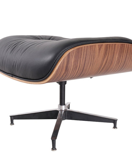 35" Black and Brown Genuine Leather Tufted Swivel Lounge Chair With Ottoman