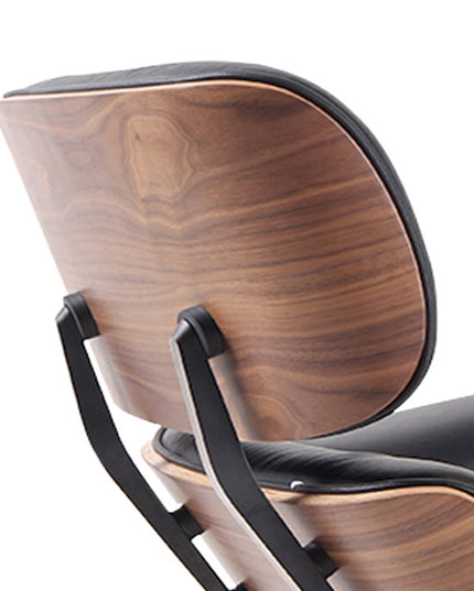 35" Black and Brown Genuine Leather Tufted Swivel Lounge Chair With Ottoman