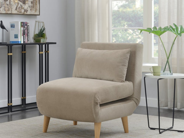 27" Beige and Natural Upholstered Slipper Chair And Toss Pillow