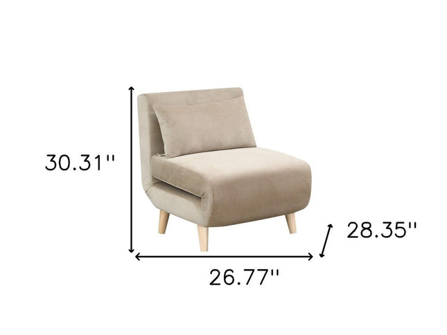 27" Beige and Natural Upholstered Slipper Chair And Toss Pillow