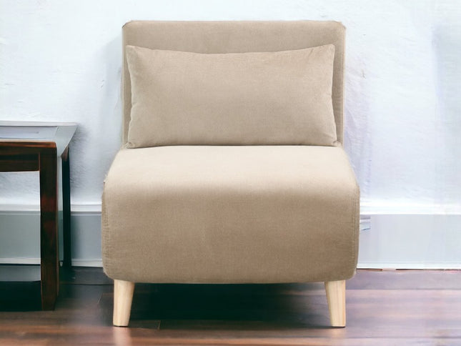 27" Beige and Natural Upholstered Slipper Chair And Toss Pillow