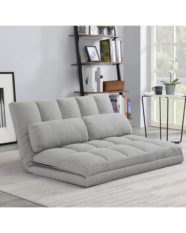 45" Gray Futon Convertible Sleeper Loveseat and Toss Pillows