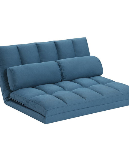 45" Blue Futon Convertible Sleeper Loveseat and Toss Pillows