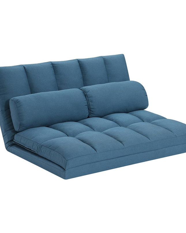 45" Blue Futon Convertible Sleeper Loveseat and Toss Pillows