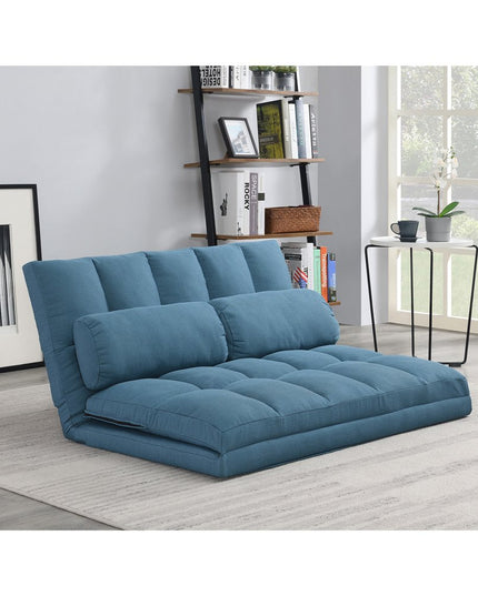 45" Blue Futon Convertible Sleeper Loveseat and Toss Pillows