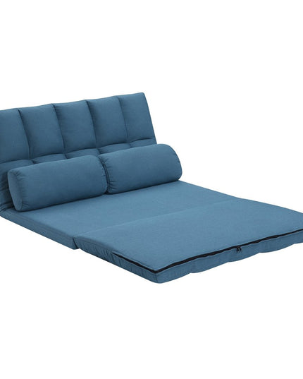 45" Blue Futon Convertible Sleeper Loveseat and Toss Pillows