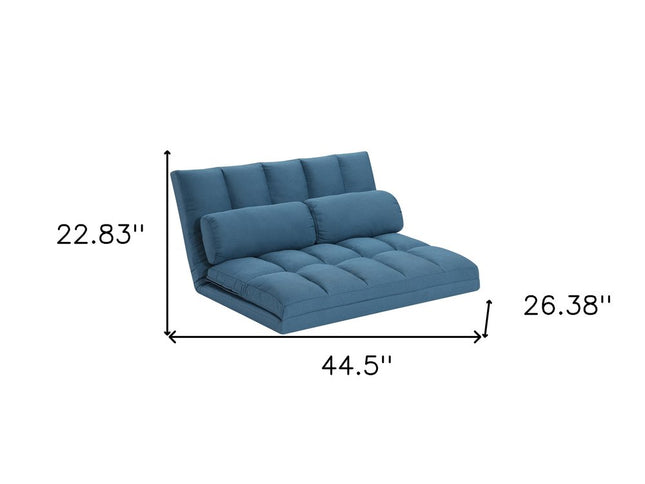 45" Blue Futon Convertible Sleeper Loveseat and Toss Pillows