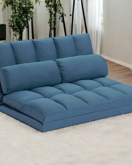 45" Blue Futon Convertible Sleeper Loveseat and Toss Pillows