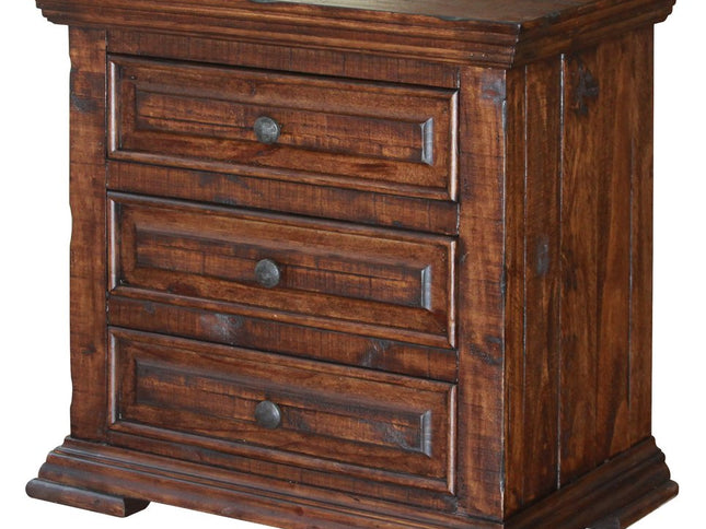 32" Brown Solid Wood Three Drawer Nightstand