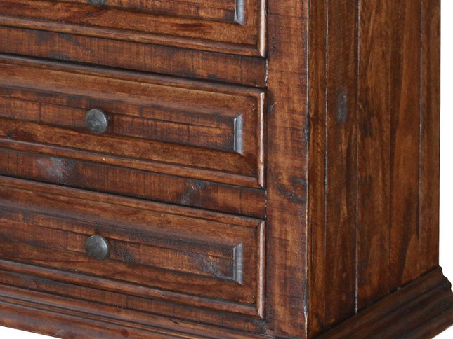 32" Brown Solid Wood Three Drawer Nightstand