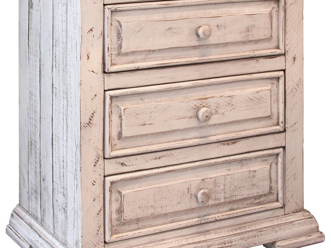 32" White Solid Wood Three Drawer Nightstand