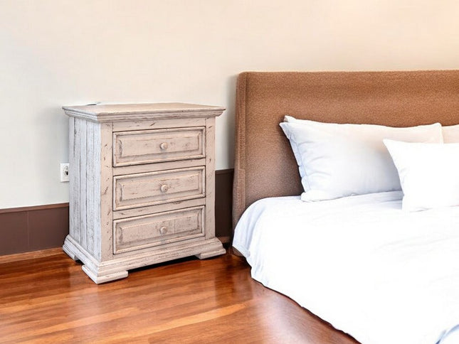 32" White Solid Wood Three Drawer Nightstand