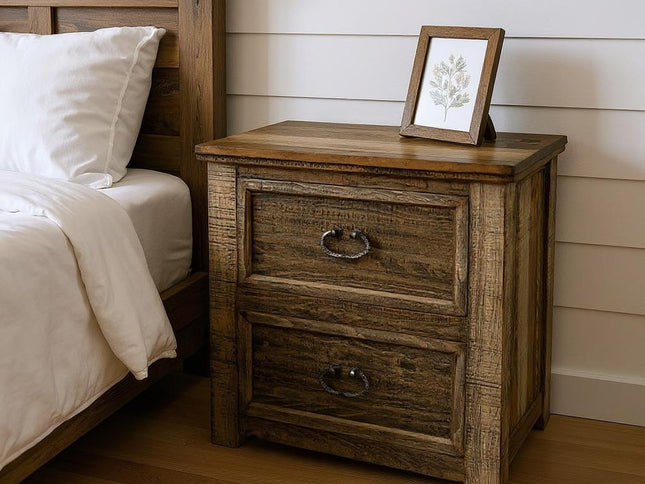 28" Wood Brown Two Drawer Nightstand