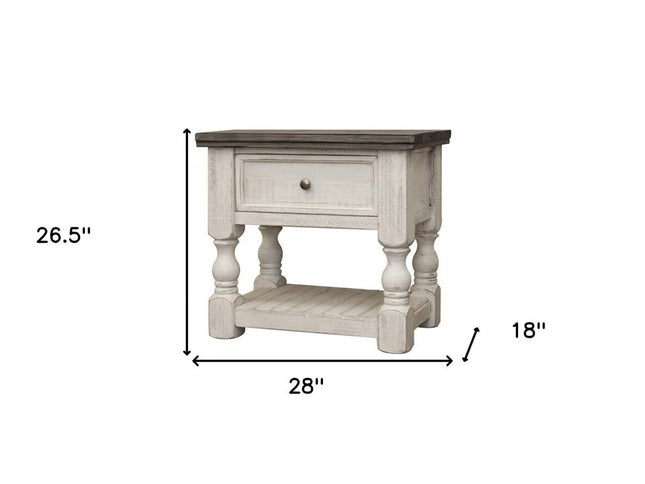 27" Ivory Solid Wood One Drawer Nightstand