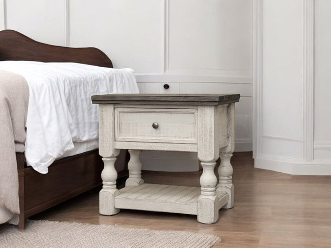 27" Ivory Solid Wood One Drawer Nightstand