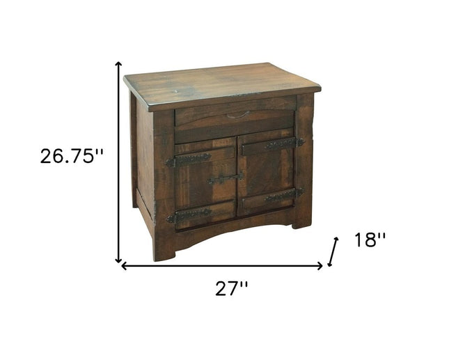 27" Brown Solid Wood One Drawer Nightstand