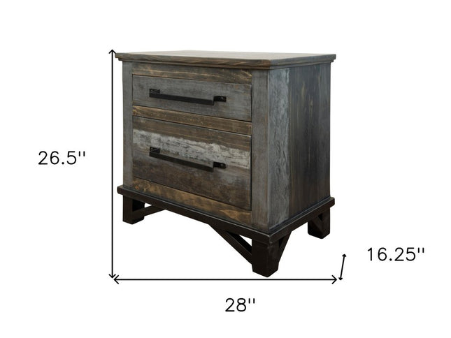 27" Brown Solid Wood Two Drawer Nightstand