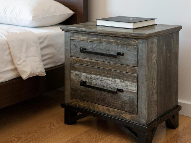 27" Brown Solid Wood Two Drawer Nightstand