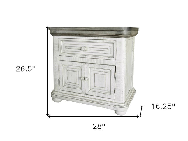 27" Ivory Solid Wood One Drawer Nightstand