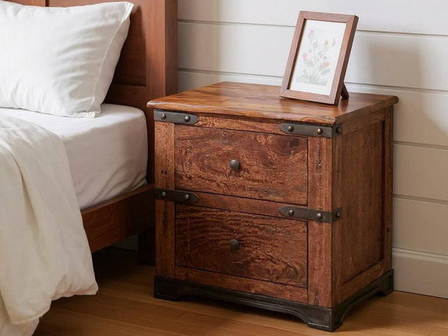 29" Wood Brown Two Drawer Nightstand