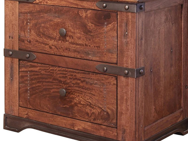29" Wood Brown Two Drawer Nightstand