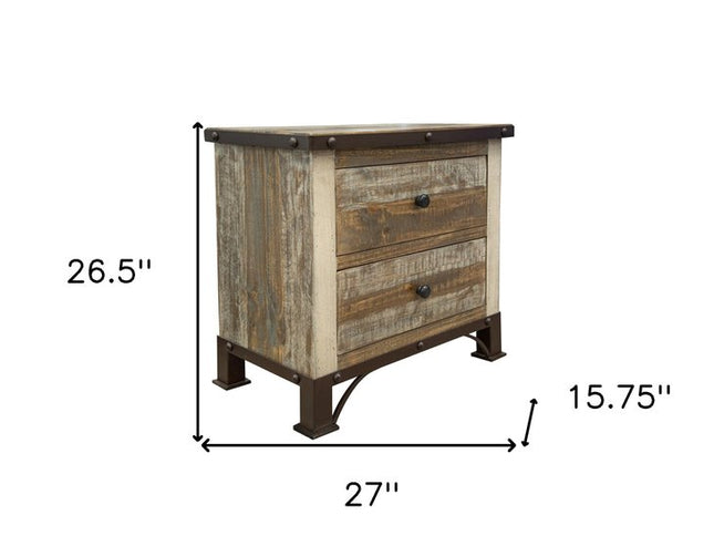 27" Brown Two Drawer Nightstand