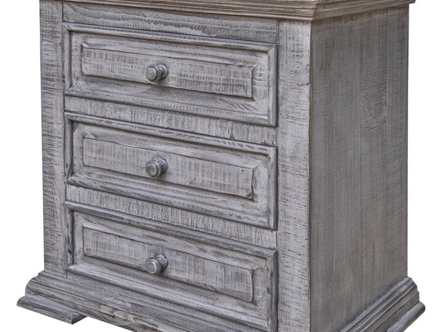 32" Gray Solid Wood Three Drawer Nightstand