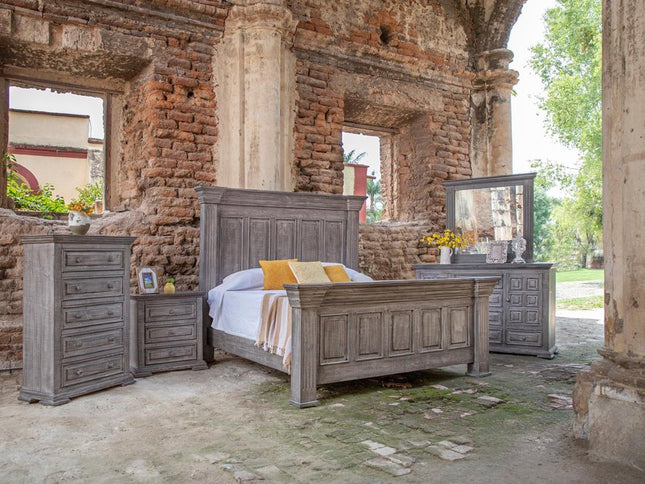 32" Gray Solid Wood Three Drawer Nightstand