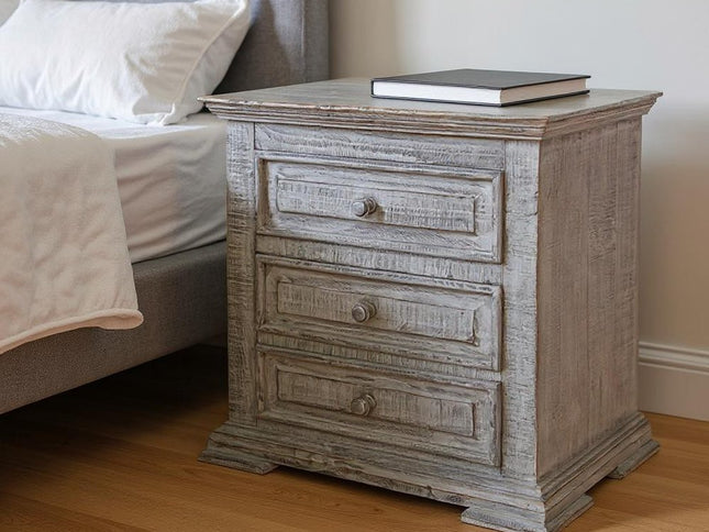 32" Gray Solid Wood Three Drawer Nightstand