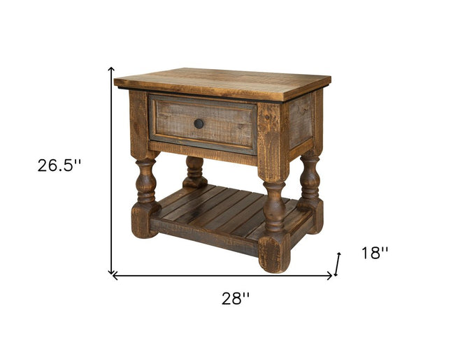 27" Brown Solid Wood One Drawer Nightstand