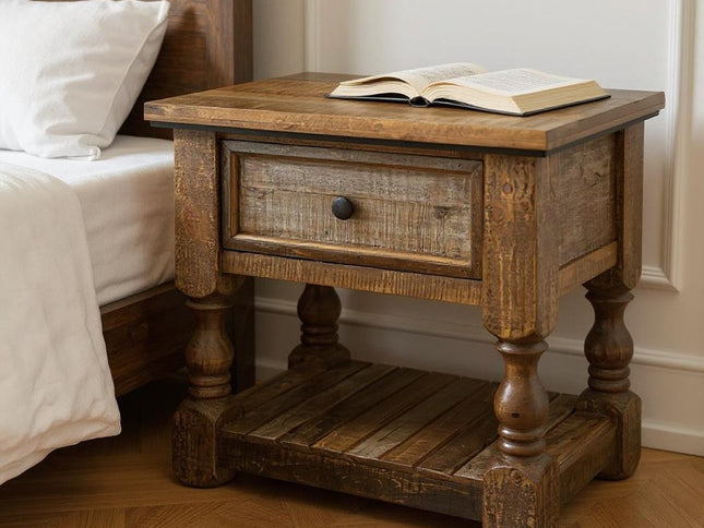 27" Brown Solid Wood One Drawer Nightstand