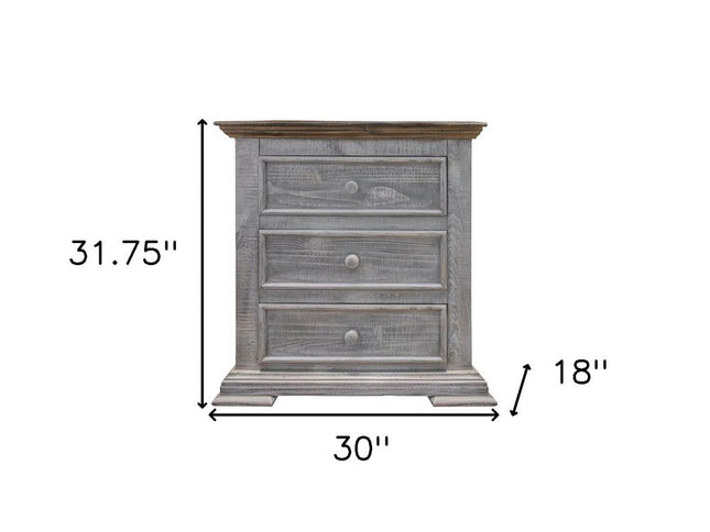 32" Gray Three Drawer Nightstand