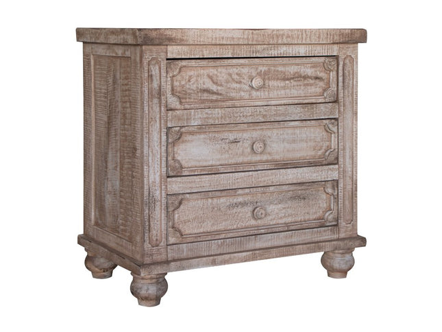 31" Brown Solid Wood Three Drawer Nightstand