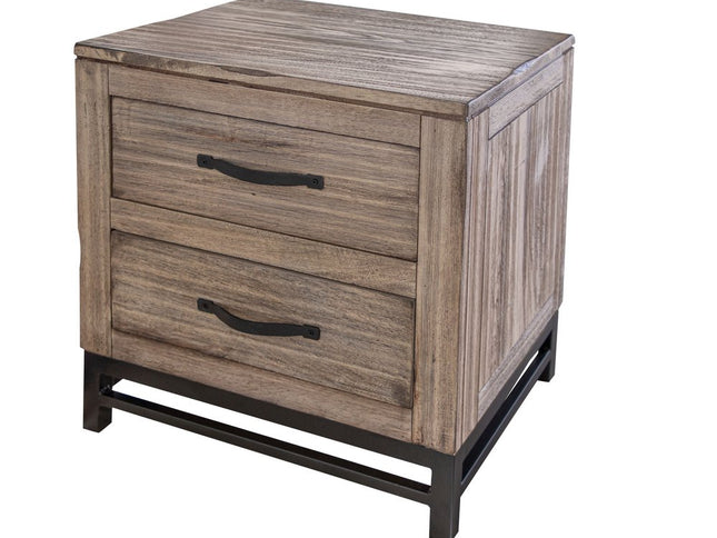 25" Brown Solid Wood Two Drawer Nightstand