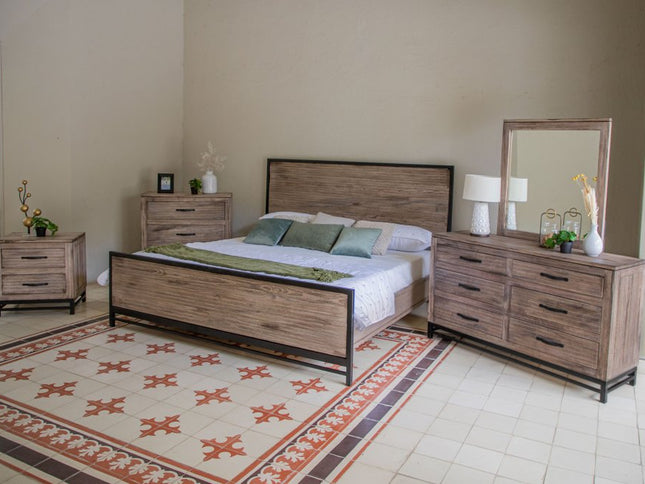 25" Brown Solid Wood Two Drawer Nightstand