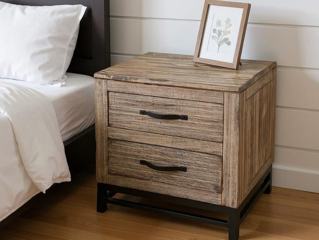 25" Brown Solid Wood Two Drawer Nightstand